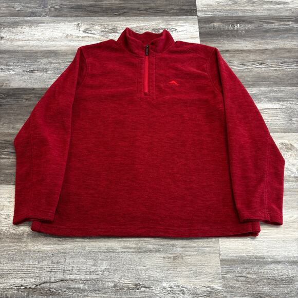 Tommy Bahama Cloud Peak Red Orange Mens L Fish Logo 1/4 Zip Fleece Mock Pullover - Picture 1 of 9